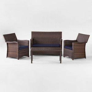 Halsted 4pc All Weather Wicker Patio Conversation Set - Navy - Threshold , Blue