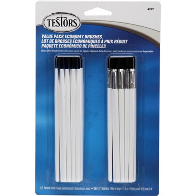 Testors Economy Paintbrushes 20/Pkg-10 Round & 10 Flat