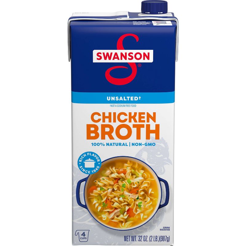Swanson 100% Natural Gluten Free Unsalted Chicken Broth - 32 fl oz, 1 of 15