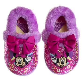 Disney Kids Girl's Minnie Mouse Slippers - Plush Lightweight Warm Comfort Soft Aline House Slippers - Fuchsia Purple (size 5-12 Toddler/Little Kid)