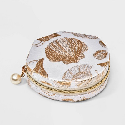 Seashell with Pearl Charm Travel Jewelry Organizer - A New Day™ Ivory/Gold