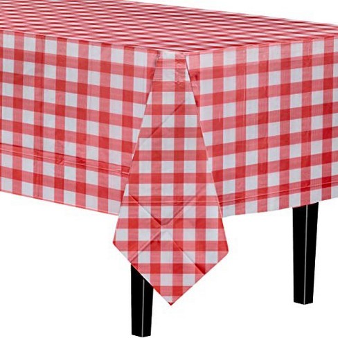 Crown Display 12 Pack Premium Plastic Red Gingham Tablecloth 54