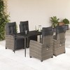 vidaXL 5-Piece Patio Dining Set - Gray Poly Rattan, Adjustable Chairs w/Cushions, Tempered Glass Table for Garden/Backyard/Outdoor - 2 of 4