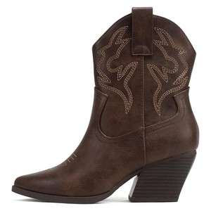 Soda “BLAZING” Women's Western Ankle Boots, Stitched, Pointed Toe, Low Heel - 1 of 4