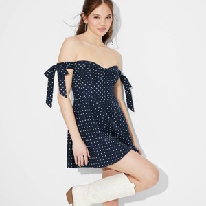 Women's Mini Graphic Skater Dress - Navy Blue Polka Dots XS : Target