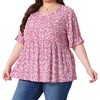 Agnes Orinda Women's Plus Size Floral Pleated V Neck Short Sleeve Tiered Babydoll Blouses - 2 of 4