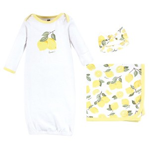 Hudson Baby Infant Girl Gown, Swaddle Blanket and Cap or Headband, Lemons, 0-6 Months - 1 of 4
