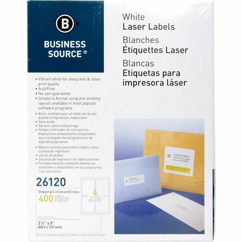 Business Source Mailing Labels Shipping Laser 3-1/2"x5" 400/PK White 26120, 1 of 2