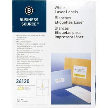 Business Source Mailing Labels Shipping Laser 3-1/2"x5" 400/PK White 26120