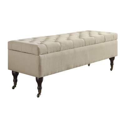 Buttercream Tufted Upholstered Storage Bench with Wood Legs