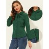 INSPIRE CHIC Women's Peter Pan Collar Bow Tie Neck Puff Long Sleeve Workwear Button Blouses - 2 of 4