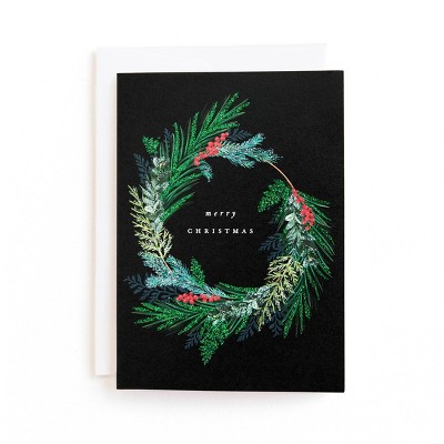 Minted 10ct 'Merry Christmas' Wreath Boxed Holiday Greeting Card Pack