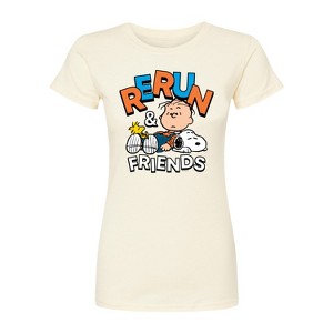 Women's - Peanuts - Rerun And Friends -Juniors Fitted Short Sleeve Graohic T-Shirt Fitted Graphic T-Shirt - 1 of 3
