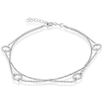 Bella Silver Sterling Silver Double Strand Open Rings Anklet - Silver - 9+1 Inch