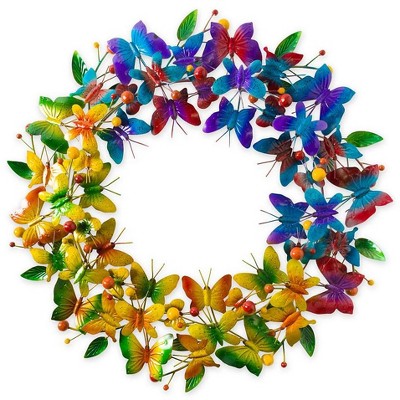 Wind & Weather Metal Butterfly Rainbow Wreath