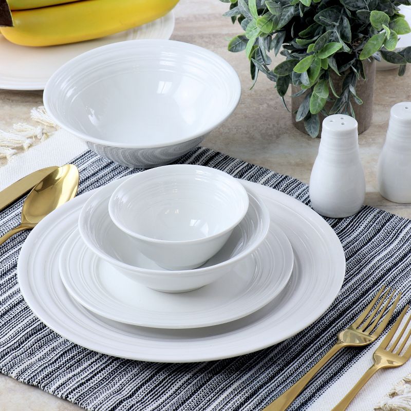 Gibson Home Embossed Ring 32 Piece Round Ceramic Dinnerware Set in White, 2 of 9