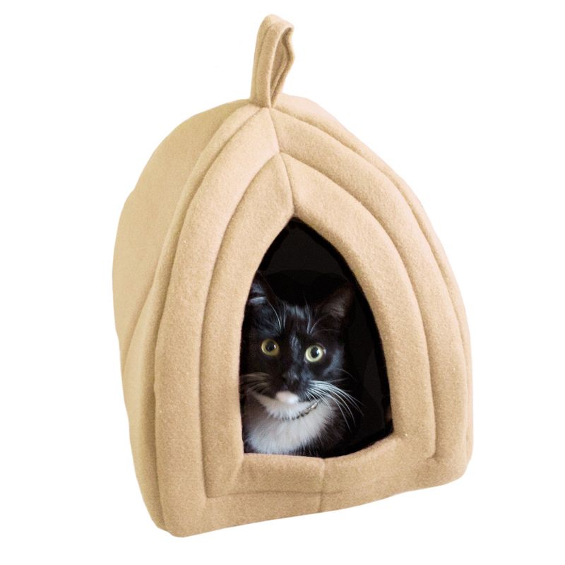 Pet Adobe Enclosed Igloo Cat Bed - Pet Tent With Removable Cushion Pad - Tan, 1 of 9