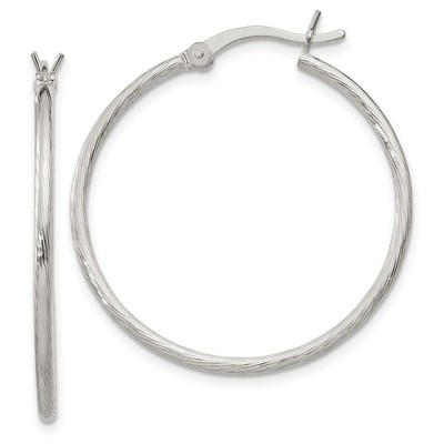 Black Bow Jewelry 1.5mm, Sterling Silver Classic Textured Round Hoop Earrings, 30mm