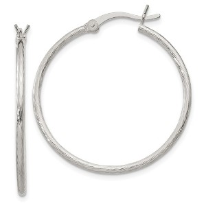 Black Bow Jewelry 1.5mm, Sterling Silver Classic Textured Round Hoop Earrings, 30mm - 1 of 4
