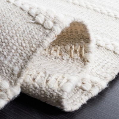 Light Grey and Ivory Striped 4' x 6' Wool Flatweave Rug