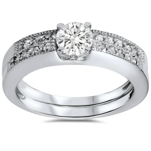 Pompeii3 3ct Diamond Engagement Wedding Ring Set 14K White Gold - Size 8