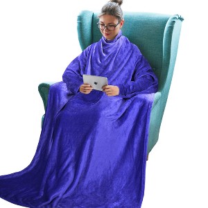 Tirrinia Adult Wearable Fleece Blanket with Sleeves, Soft Cozy TV Blanket, Sunggle Blanket Gift for Women Men - 1 of 4