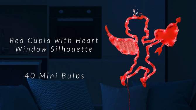 Northlight Lighted Cupid with Heart Valentine's Day Window Silhouette - 17" - Red, 2 of 6, play video