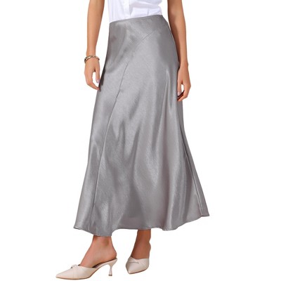 INSPIRE CHIC Women's Satin High Waisted Elastic Waistband Casual Flowy Elegant Maxi Skirt