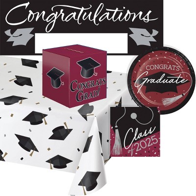 Creative Converting 2025 Graduate School Spirit Burgundy Tableware and Decor Kit 18ct