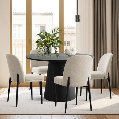 5 Piece Dining Set for 4,Black Extendable Dining Table with 4 Upholstered Armless Dining Chairs for Dining Room,Kitchen-Maison Boucle