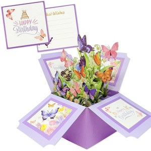 Wrapables 3D Pop Up Floral Greeting Card, Flower Bouquet Card for Birthdays, Butterflies - 1 of 4
