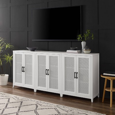 Milo 84" White Woven Entertainment Center with Cabinets