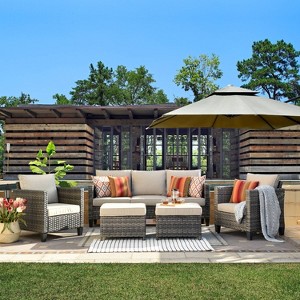 Ovios Tampa 5pc Wicker Outdoor Patio Furniture Conversation Sofa Set with Cushions - 1 of 4