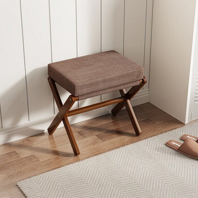 Folding Rectangle Standard Tufted Upholstered Ottoman Stool With Solid Wood Legs