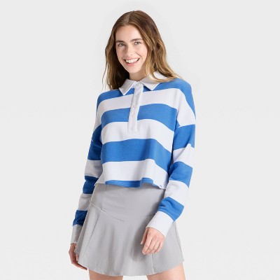 Women's Game Day Striped Cropped Long Sleeve Polo T-Shirt - JoyLab™
