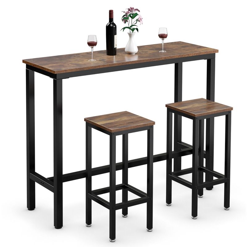 Costway 3 Pieces Bar Table Set Counter Height Breakfast Bar Dining Table w/Stools, 1 of 11