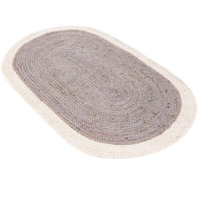 Handmade Gray and White Braided Oval Jute Rug 9' x 12'