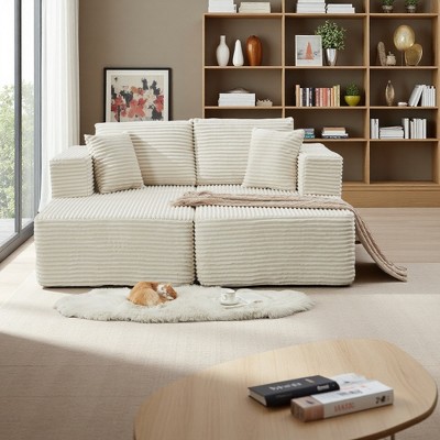 73.6" Corduroy Cloud Modular Sectional Sofa Bed with Double Chaise