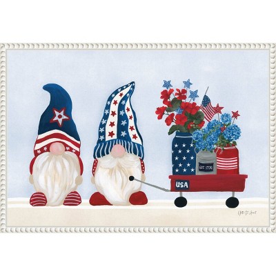 Patriotic Gnomes Lithograph on Canvas with White Frame