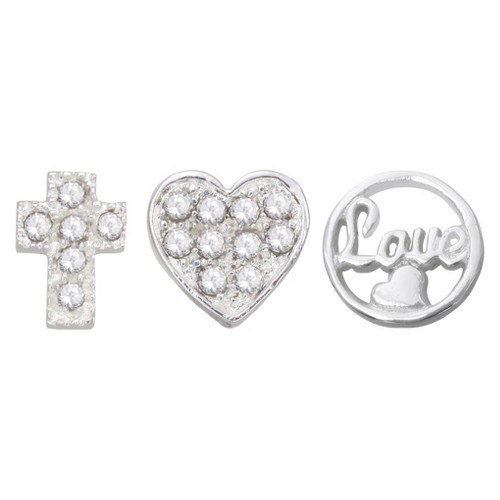 'Treasure Lockets 3 Silver Plated Charm Set with ''Faith, Hope, Love'' Theme - Silver, Women's'