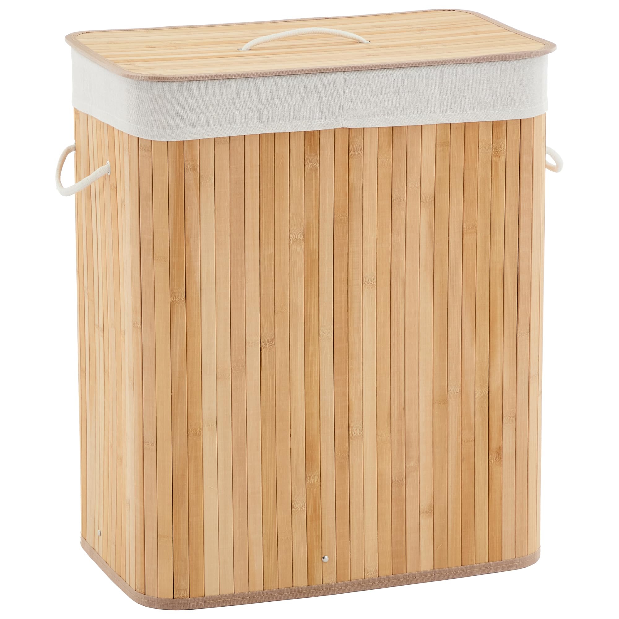 Bamboo Laundry Hamper with Lid 27.5 Gallon Folding Wooden Laundry Basket Washable Liner Bag Slim Storage for Small Bedrooms Apartments Dorms, Natural