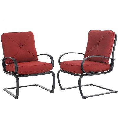 2pc Metal Patio Spring Chairs With Cushions Red Captiva