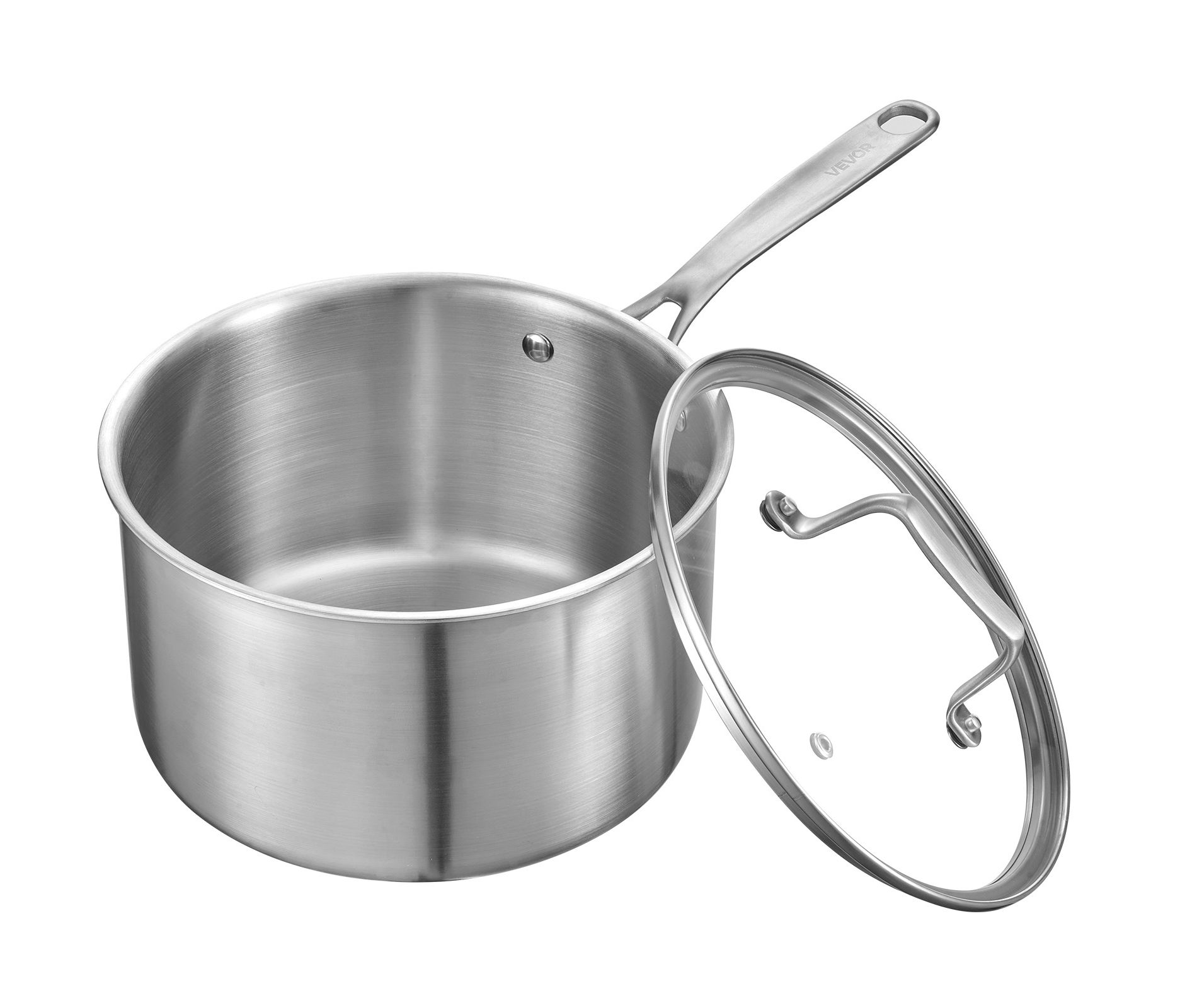 VEVOR 4 QT Saucepan, Stainless Steel Saucepan with Glass Lid, Multipurpose Nonstick Stainless Steel Small Cooking Sauce Pot, Silver