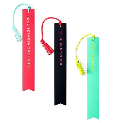 Dabney Lee Bookmarks - Set Of 3 Faux Leather Tassel Bookmarks With Sayings  - Red/gold : Target