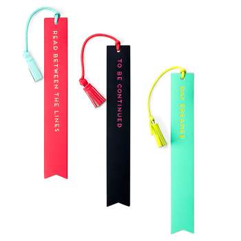 Dabney Lee Bookmarks - Set of 3 Faux Leather Tassel Bookmarks with Sayings