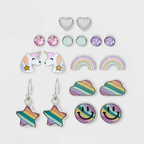 6 Packs of Rainbow Love Stick-on Earrings, Kids Sticker Earrings