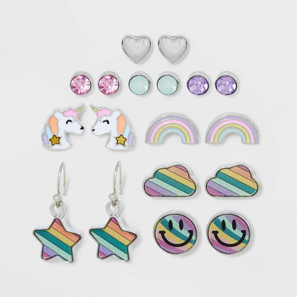 Photos - Earrings Girls' 9pk Unicorn and Star Drop Earring Set - Cat & Jack™