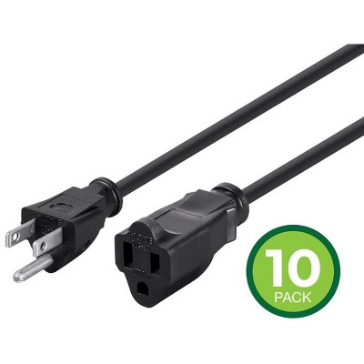 Monoprice 3-Prong Extension Cord - 3 Feet - Black (10 Pack) NEMA 5-15P to NEMA 5-15R, 16AWG, 13A