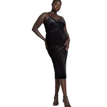 ELOQUII Women's Plus Size Velvet Midi Dress With Cowl
