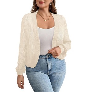 Coolmee Women's Plus Size Cropped Cardigan Sweaters Long Sleeve Open Front Bolero Knit Shrugs for Dresses - 1 of 4